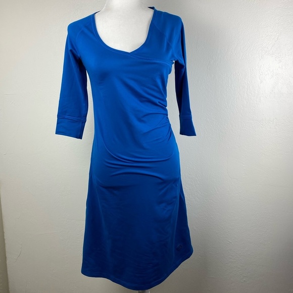 Mountain Hardwear Blue Outdoor knee Length 3/4 Sleeve Stretchy Dress sz Small - Picture 1 of 11
